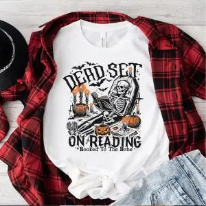 Funny Halloween Skeleton Reading T-Shirt – Booked to the Bone 10 Funny Halloween Skeleton Reading T Shirt – Booked to the Bone 5