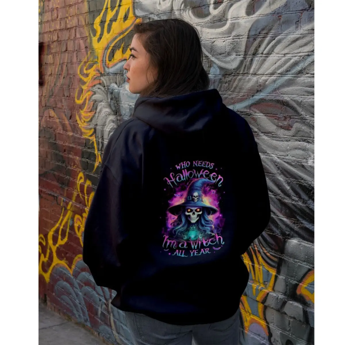 Funny Witch Skull Halloween Sweatshirt