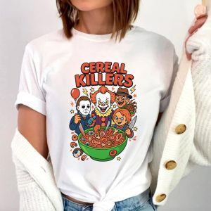 Funny Horror Cereal Killers T Shirt – Pennywise, Chucky, Freddy, Myers Tee 1