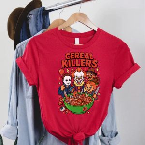 Funny Horror Cereal Killers T Shirt – Pennywise, Chucky, Freddy, Myers Tee 4