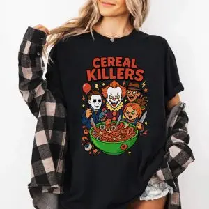 Funny Horror Cereal Killers T-Shirt – Pennywise, Chucky, Freddy, Myers Tee 11 Funny Horror Cereal Killers T Shirt – Pennywise, Chucky, Freddy, Myers Tee 6
