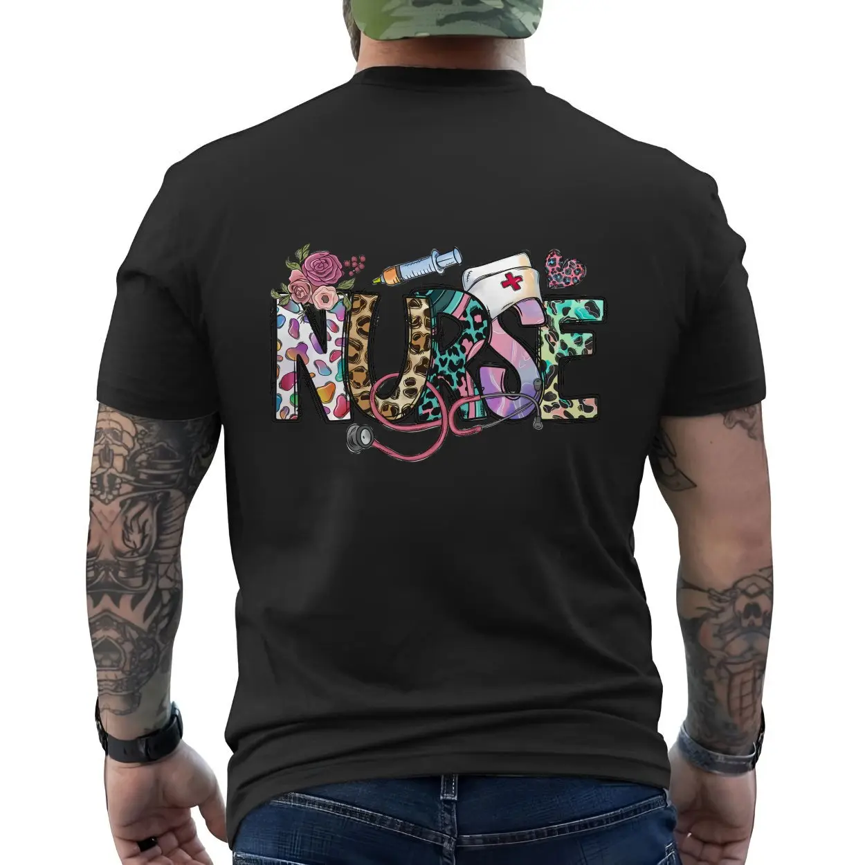 Funny Nurse T Shirt E28093 Colorful Leopard Print Medical Stethoscope Tee 6.jpg