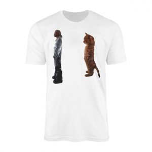 Funny T Shirt E28093 Man and Cat Staring Contest Graphic Tee 1.jpg