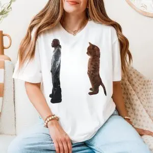 Funny T-Shirt – Man and Cat Staring Contest Graphic Tee 11 Funny T Shirt E28093 Man and Cat Staring Contest Graphic Tee 5.jpg