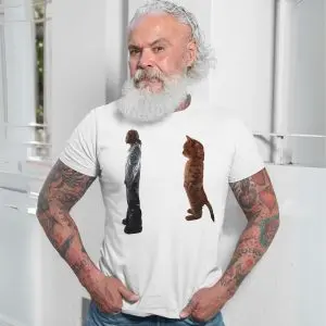 Funny T-Shirt – Man and Cat Staring Contest Graphic Tee 13 Funny T Shirt E28093 Man and Cat Staring Contest Graphic Tee 7.jpg
