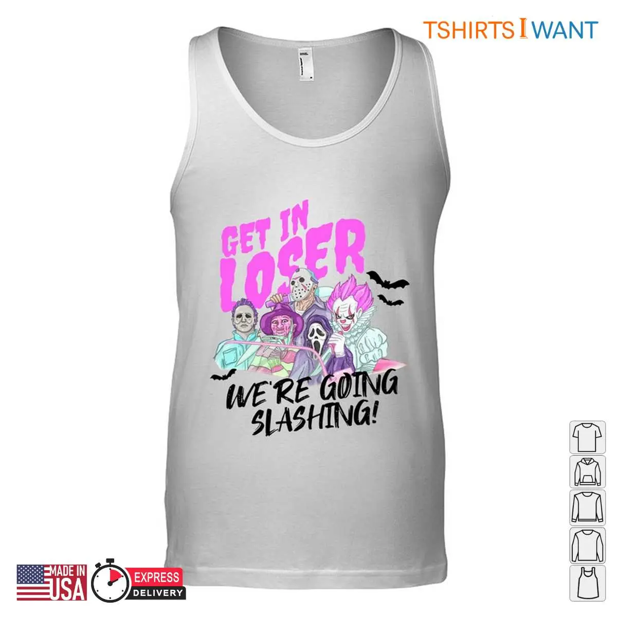 Get In Loser We're Going Slashing T-Shirt - Funny Horror Movie Characters Tee 10 Get In Loser Were Going Slashing Horror Characters Tee 2