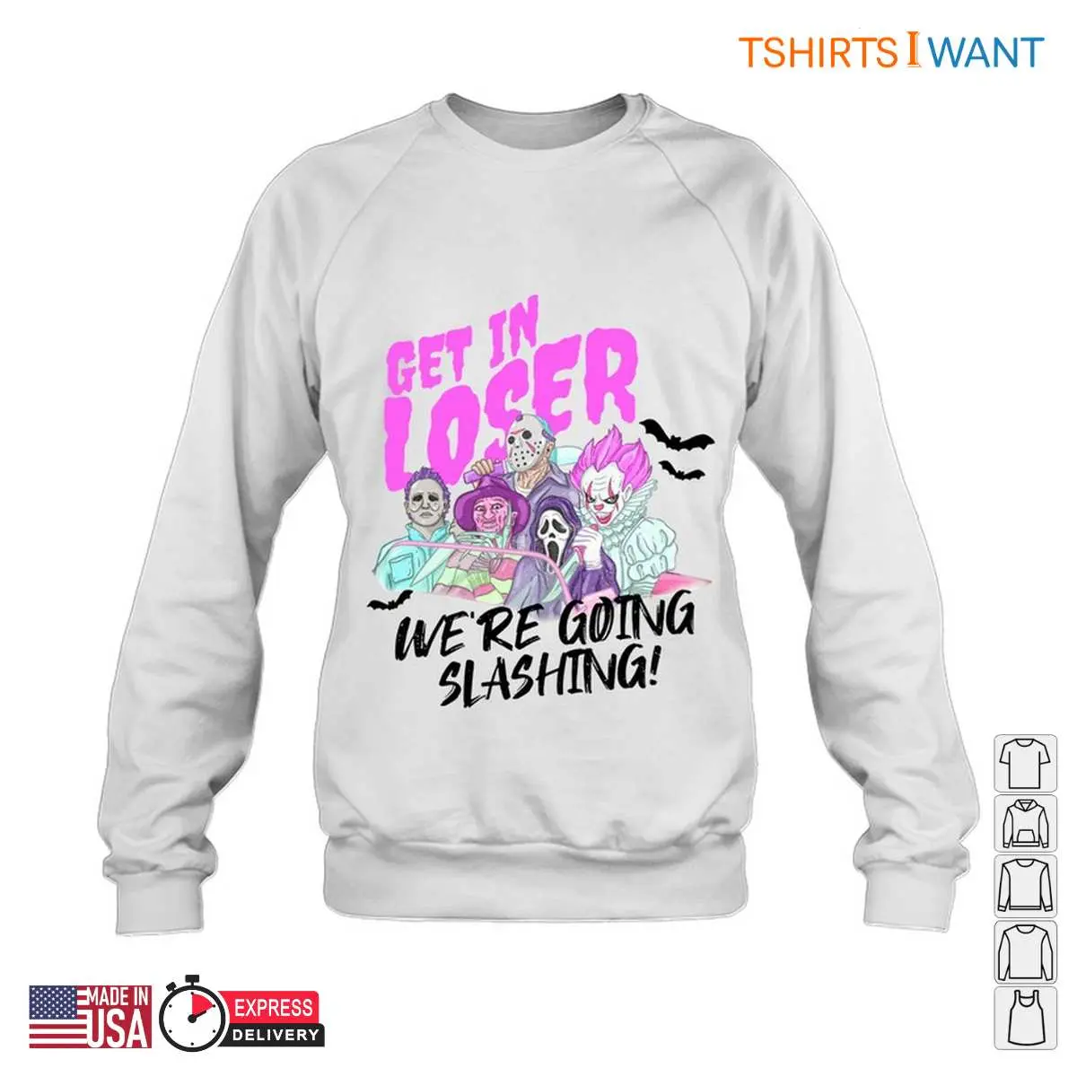 Get In Loser Were Going Slashing Horror Characters Tee 4 1.jpg