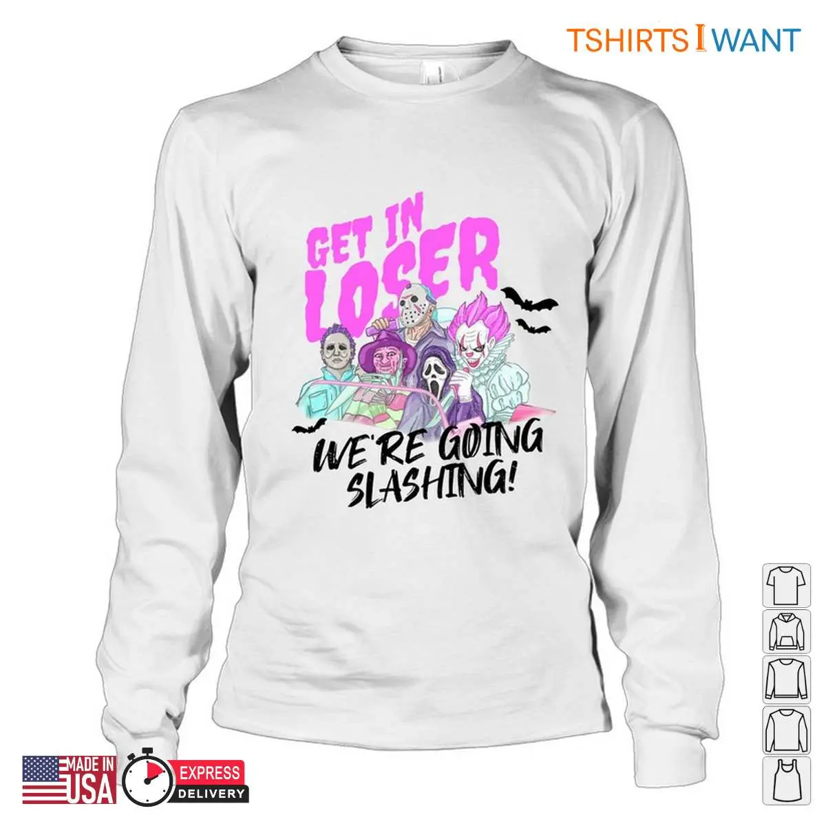 Get In Loser Were Going Slashing Horror Characters Tee 5 1.jpg