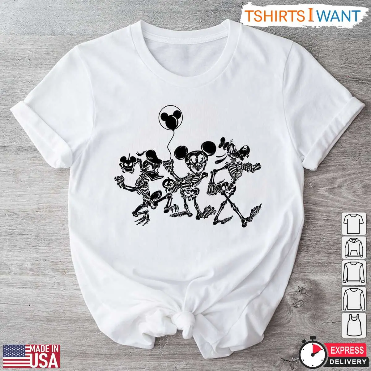 Goofy Skeleton Halloween T-Shirt – Fun Disney Mickey, Donald, and Goofy Skeleton Graphic Tee 12 Goofy Skeleton Halloween T-Shirt Front View
