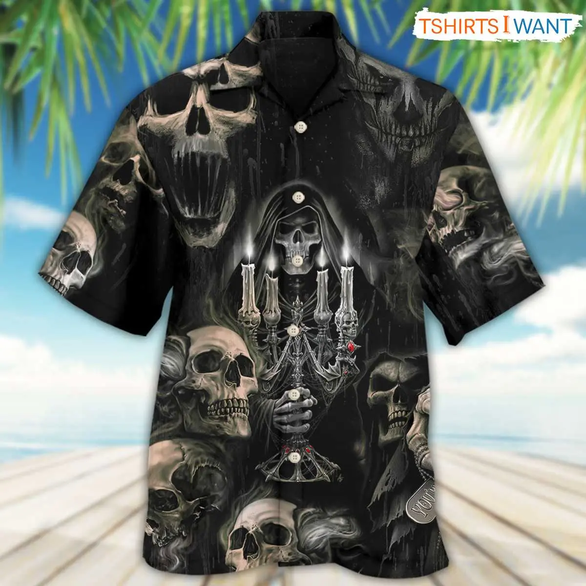 Gothic Skull Hawaiian Shirt - Horror Halloween Skull Movies Design 4 Gothic Skull Hawaiian Shirt front view
