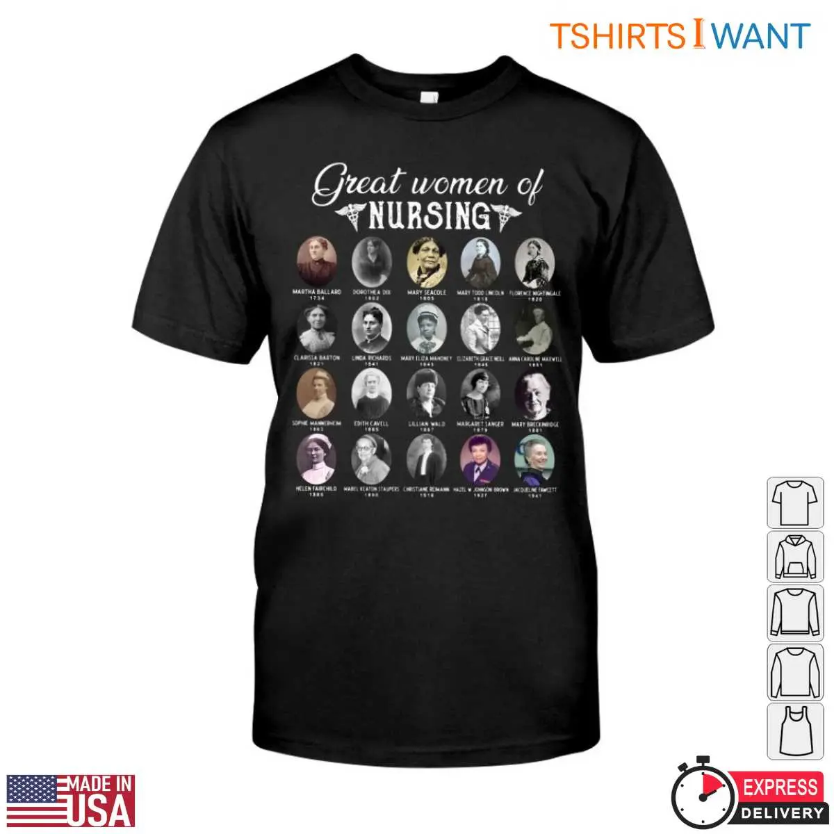 Great Nurses T-Shirt - Honoring Legendary Women in Nursing History 12 Great Nurses T-Shirt Front View