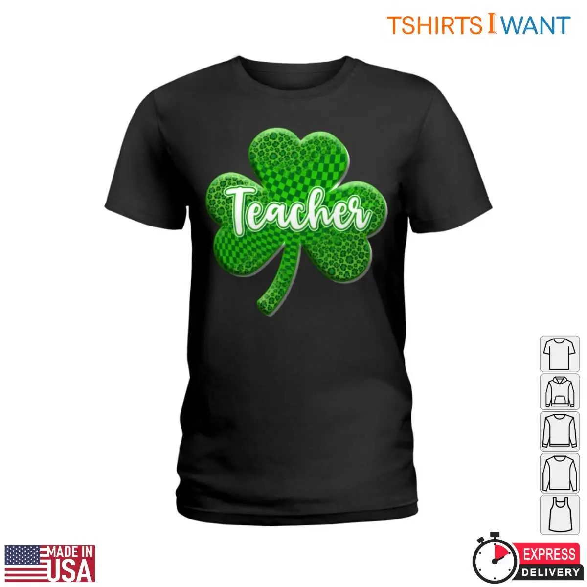 Green Shamrock with Teacher Text St. Patricks Day Teacher T Shirt 3 1.jpg