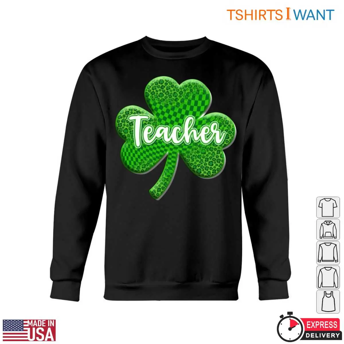 Green Shamrock with Teacher Text St. Patricks Day Teacher T Shirt 5 1.jpg