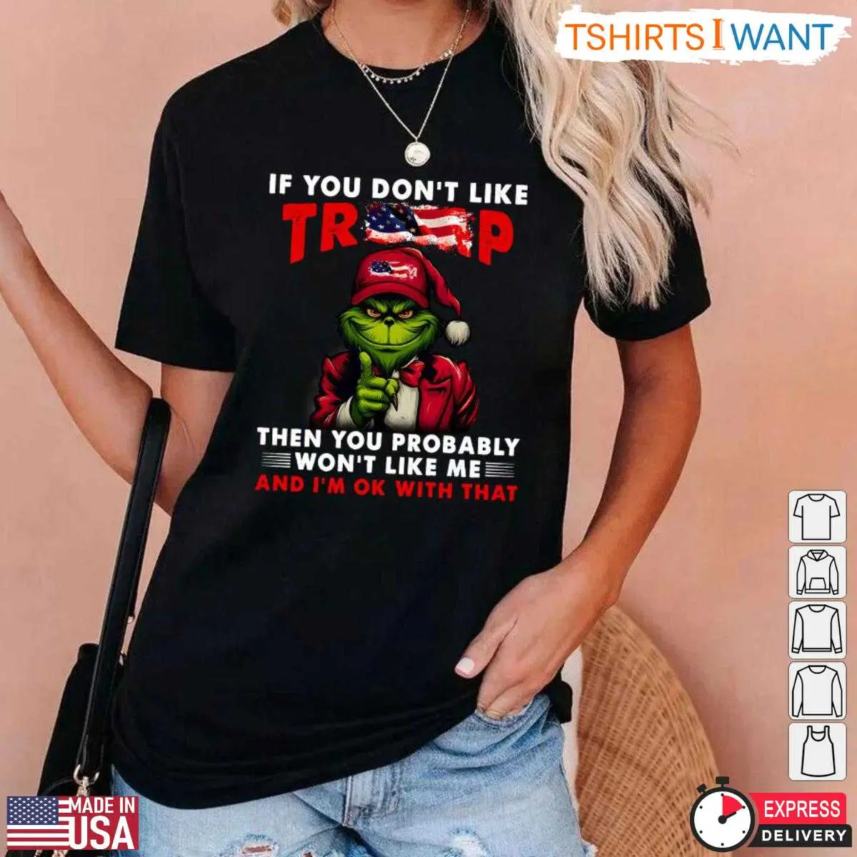 Grinch Trump Christmas T-Shirt - If You Don't Like Trump Holiday Humor Tee 13 Grinch Trump Christmas T-Shirt Detail