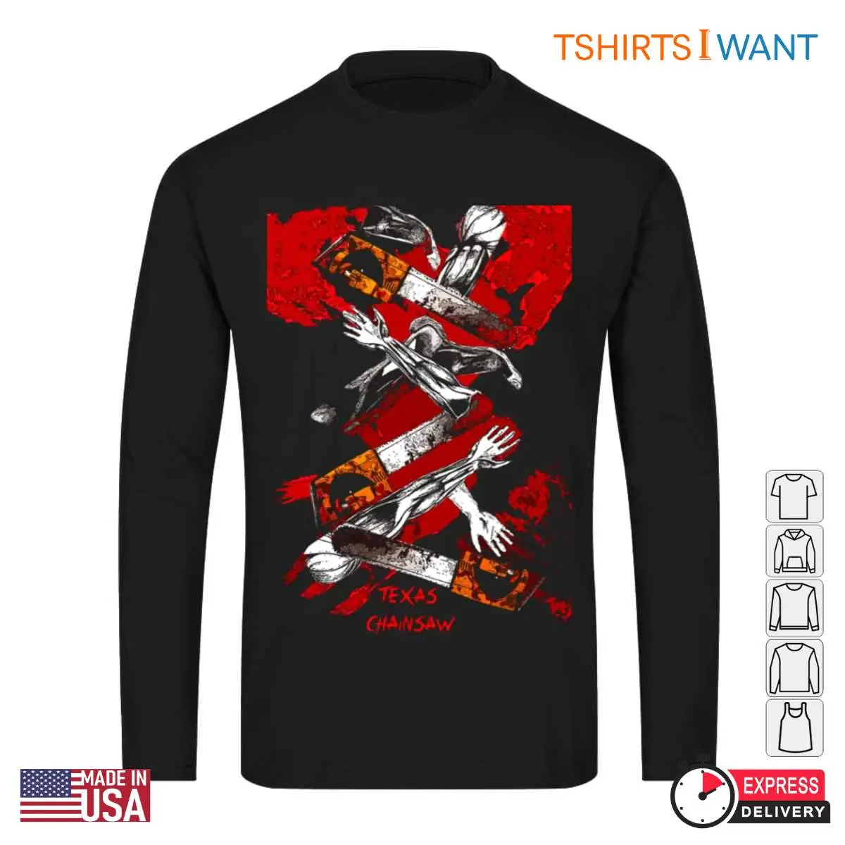Gruesome Texas Chainsaw T-Shirt - Horror Movie Graphic Tee with Chainsaws and Severed Limbs 11 Gruesome Texas Chainsaw T-Shirt Detail