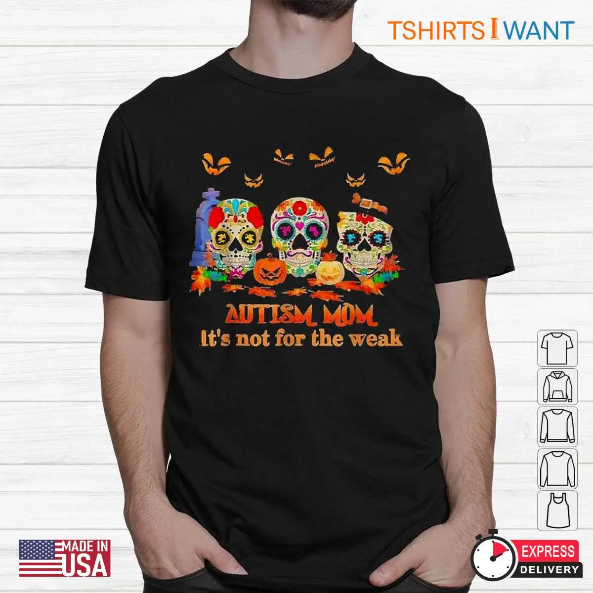Halloween Autism Shirts: Skulls Pumpkin Autism Mom Not For The Weak Halloween Tee 2 Halloween Autism Shirts Autism Mom Pumpkin Tee 2 1.jpg