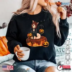 Halloween Black Cat Shirt: Kawaii Anime Black Cat Halloween Costume Tee 9 Halloween Black Cat Shirt Anime Feline Costume 5 1.jpg