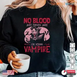 Halloween Blood Shirt: No Blood Just Tomato Juice Vegan Vampire Halloween Tee 11 Halloween Blood Shirt Vegan Vampire Juice Tee 6 1.jpg