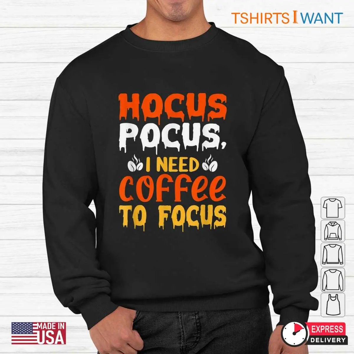 Halloween Coffee Shirts: Hocus Pocus I Need Coffee To Focus Halloween Tee 13 Halloween coffee shirts