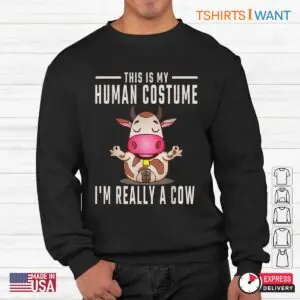 Halloween Cow Shirt: This Is My Human Costume I'm Really A Cow Halloween Tee 8 Halloween Cow Shirt Human Disguise Bovine Tee 3 1.jpg