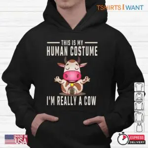 Halloween Cow Shirt: This Is My Human Costume I'm Really A Cow Halloween Tee 9 Halloween Cow Shirt Human Disguise Bovine Tee 4 1.jpg