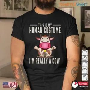 Halloween Cow Shirt: This Is My Human Costume I'm Really A Cow Halloween Tee 10 Halloween Cow Shirt Human Disguise Bovine Tee 5 1.jpg