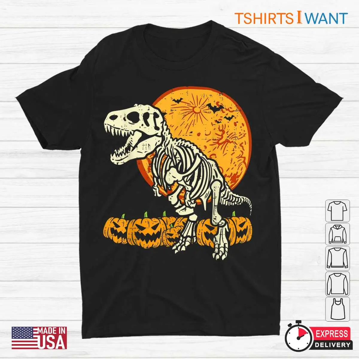 Halloween Dinosaur Shirt: T-Rex Skeleton Scary Pumpkin Moon Halloween Tee 1 Halloween Dinosaur Shirt T Rex Skeleton Moon Tee 1 1.jpg
