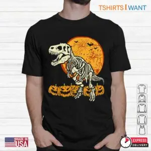Halloween Dinosaur Shirt: T-Rex Skeleton Scary Pumpkin Moon Halloween Tee 7 Halloween Dinosaur Shirt T Rex Skeleton Moon Tee 2 1.jpg