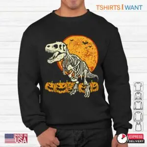 Halloween Dinosaur Shirt: T-Rex Skeleton Scary Pumpkin Moon Halloween Tee 8 Halloween Dinosaur Shirt T Rex Skeleton Moon Tee 3 1.jpg