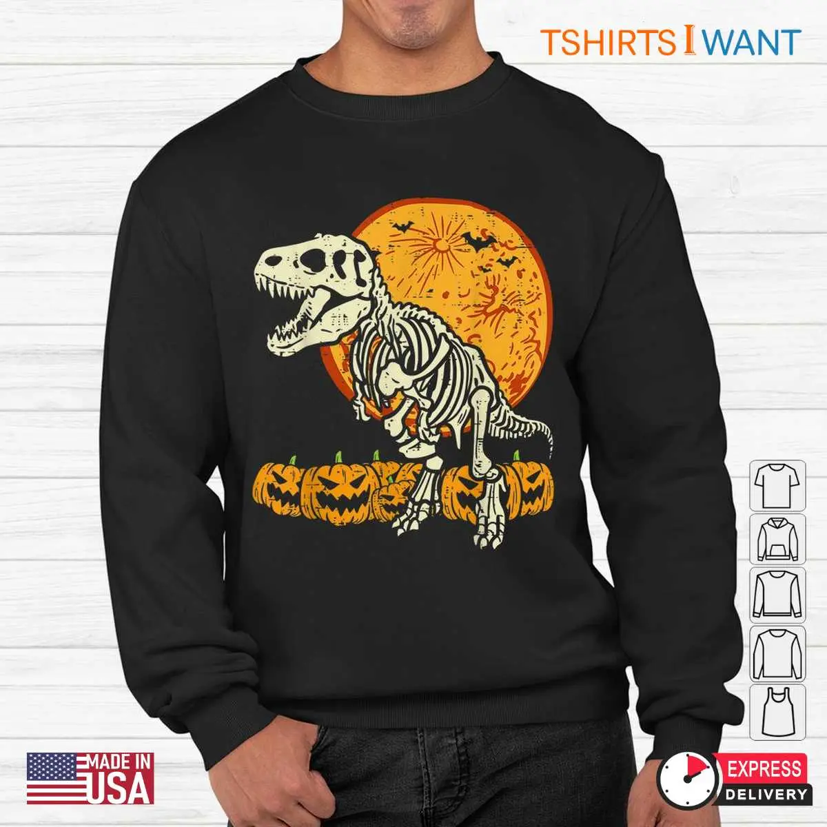 Halloween Dinosaur Shirt: T-Rex Skeleton Scary Pumpkin Moon Halloween Tee 3 Halloween Dinosaur Shirt T Rex Skeleton Moon Tee 3 1.jpg