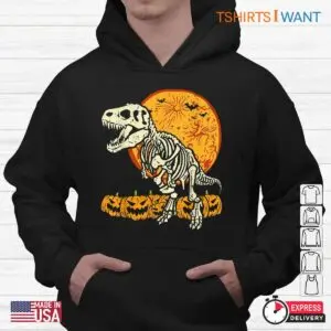 Halloween Dinosaur Shirt: T-Rex Skeleton Scary Pumpkin Moon Halloween Tee 9 Halloween Dinosaur Shirt T Rex Skeleton Moon Tee 4 1.jpg