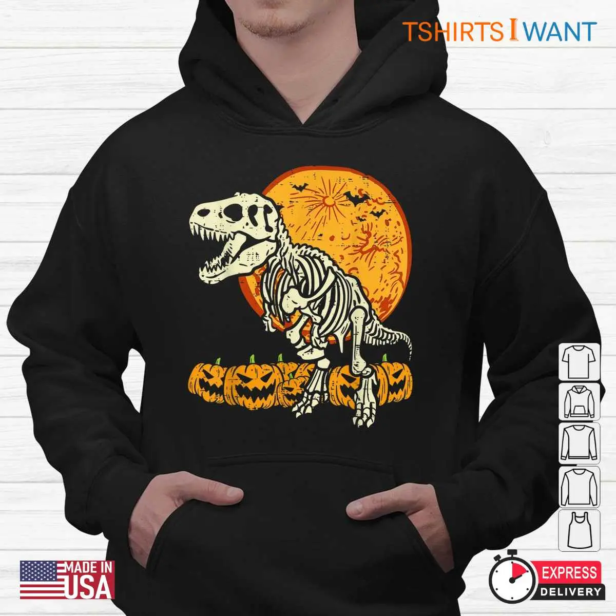 Halloween Dinosaur Shirt: T-Rex Skeleton Scary Pumpkin Moon Halloween Tee 13 T-Rex Skeleton Halloween Shirt