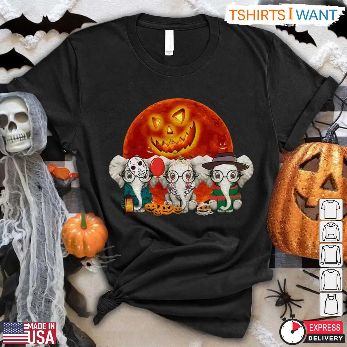 Halloween Elephants T-Shirt – Cute Horror Movie Character Elephants Graphic Tee 11 Halloween Elephants T-Shirt Detail
