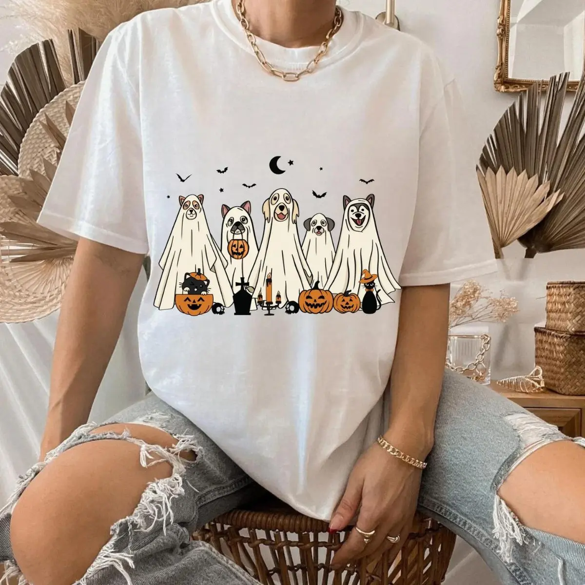 Halloween Ghost Dogs Sweatshirt Cute and Spooky Pet Costume Design 2