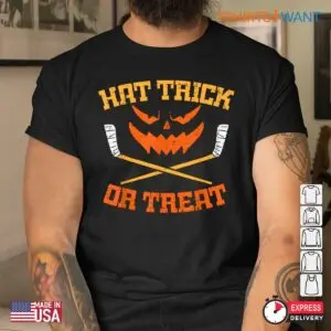 Halloween Hockey Shirts: Hat Trick Or Treat Ice Hockey Halloween Costume 8 Halloween Hockey Shirts Hat Trick or Treat Tee 4 1.jpg