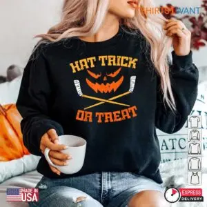Halloween Hockey Shirts: Hat Trick Or Treat Ice Hockey Halloween Costume 9 Halloween Hockey Shirts Hat Trick or Treat Tee 5 1.jpg