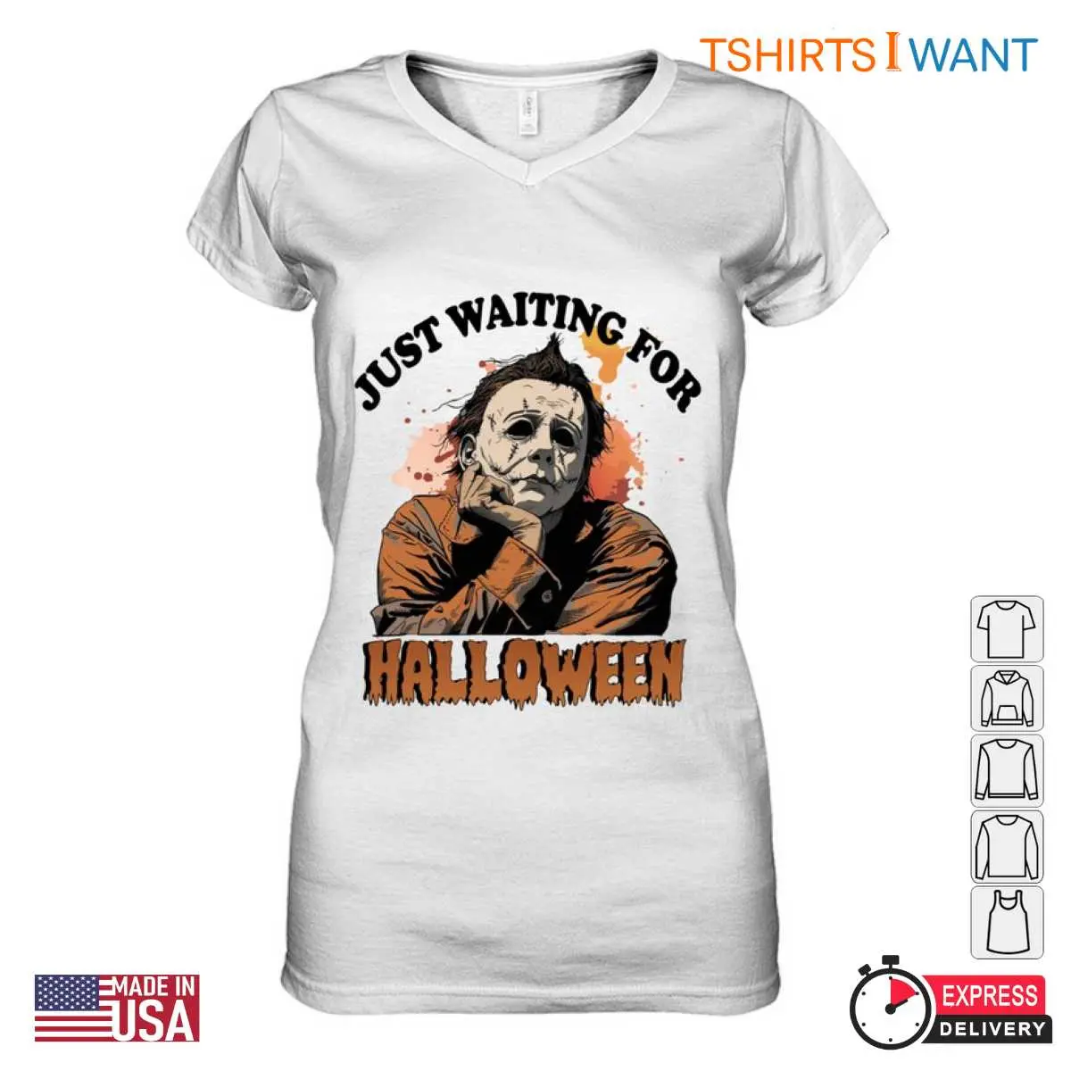 Halloween Michael Myers T Shirt - Just Waiting for Halloween, Funny Michael Myers Meme Tee 6 Halloween Michael Myers T Shirt Funny Meme Tee 6 1.jpg