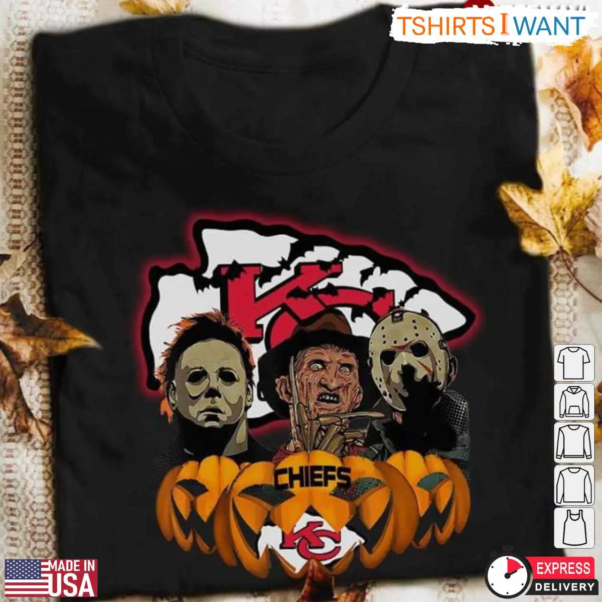Halloween Pumpkin Michael Myers Freddy Krueger Jason Voorhees Kansas City Chiefs Spooky T Shirt 1 1.jpg