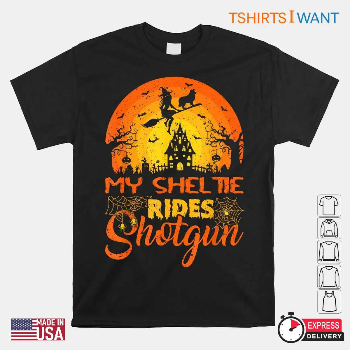 Halloween Shotgun: Witch My Sheltie Rides Shotgun Halloween Costume Shirt 10 Halloween Shotgun Sheltie Shirt Design