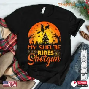 Halloween Shotgun: Witch My Sheltie Rides Shotgun Halloween Costume Shirt 7 Halloween Shotgun Witch Sheltie Rider Tee 3 1.jpg
