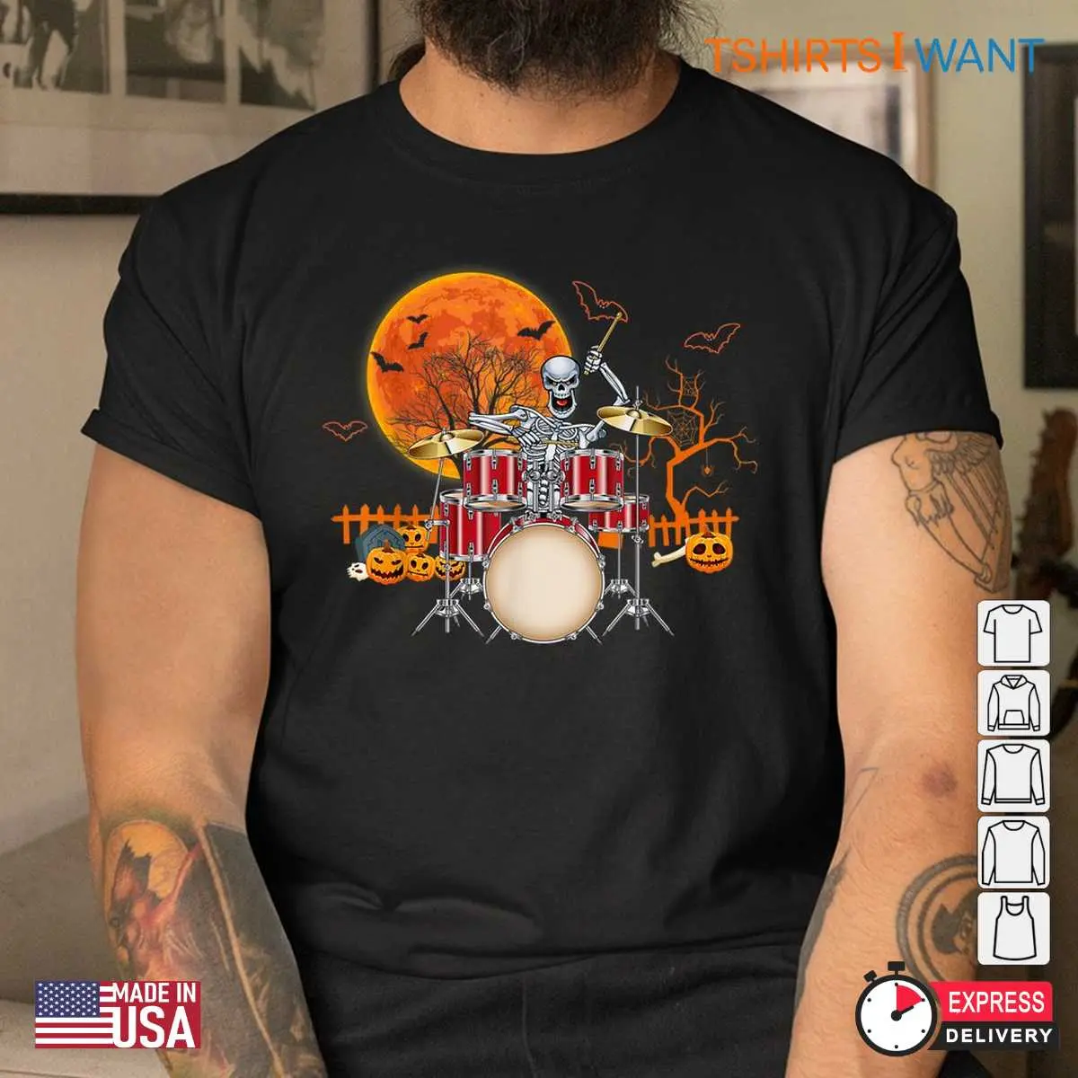 Halloween Skeleton Drummer: Skeleton Drummer Halloween Costume Playing Drums Tee 4 Halloween Skeleton Drummer Bone Beats Costume 4 1.jpg