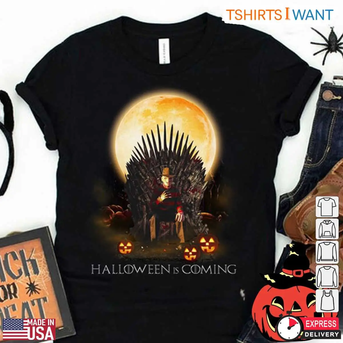 Halloween Throne T Shirt Freddy Krueger on Iron Throne Graphic Tee for Horror Fans 1 1 1.jpg