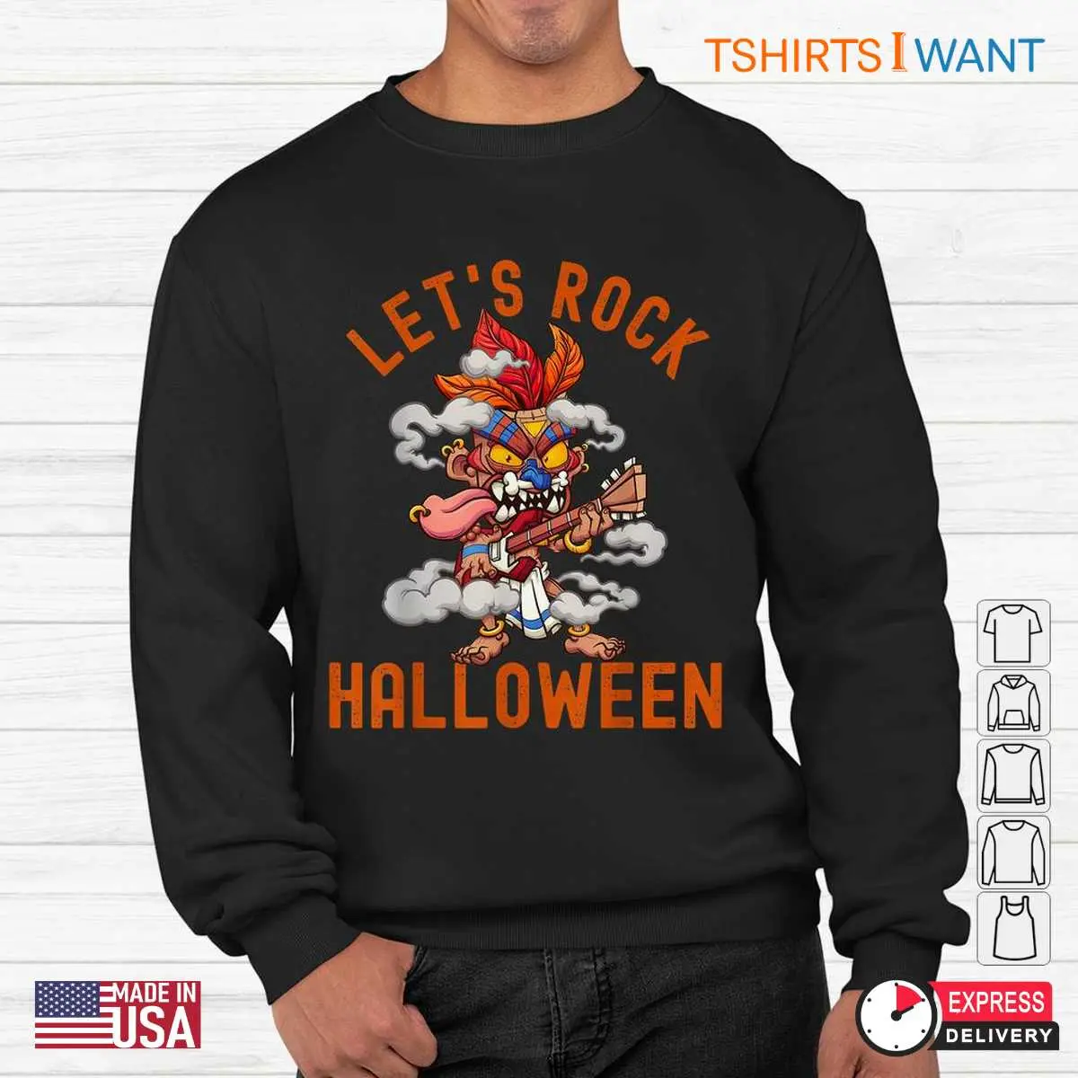 Halloween Tiki Shirt Rocking Guitar Luau Tee 3 1.jpg
