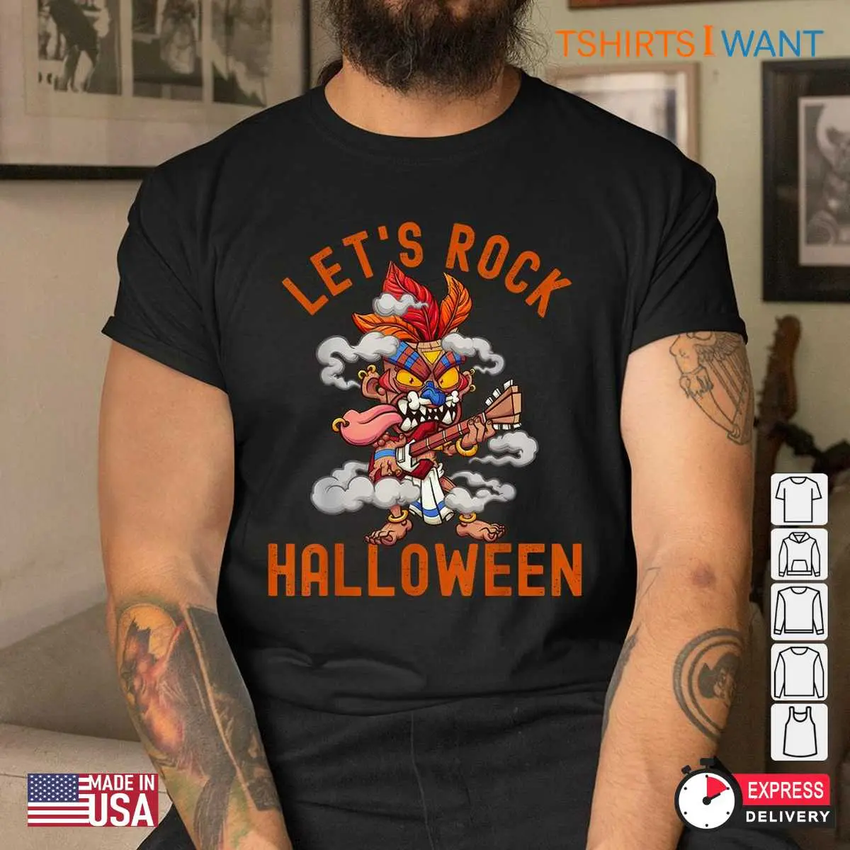 Halloween Tiki Shirt Rocking Guitar Luau Tee 5 1.jpg
