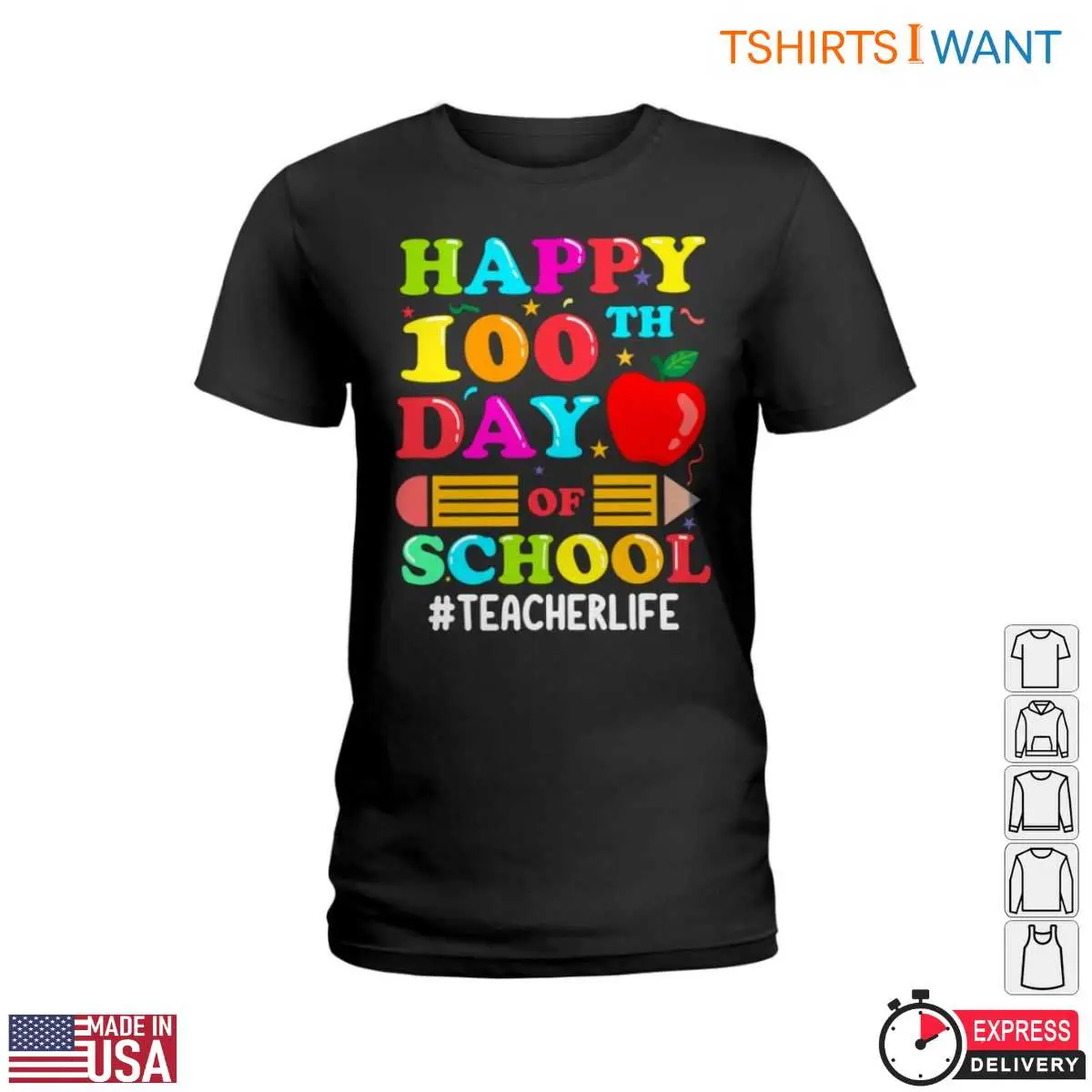Happy 100th Day of School with Crayon and Apple Teacher Life T-Shirt 12 Happy 100th Day of School with Crayon and Apple Teacher Life T Shirt 2