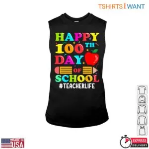 Happy 100th Day of School with Crayon and Apple Teacher Life T-Shirt 8 Happy 100th Day of School with Crayon and Apple Teacher Life T Shirt 3 1.jpg