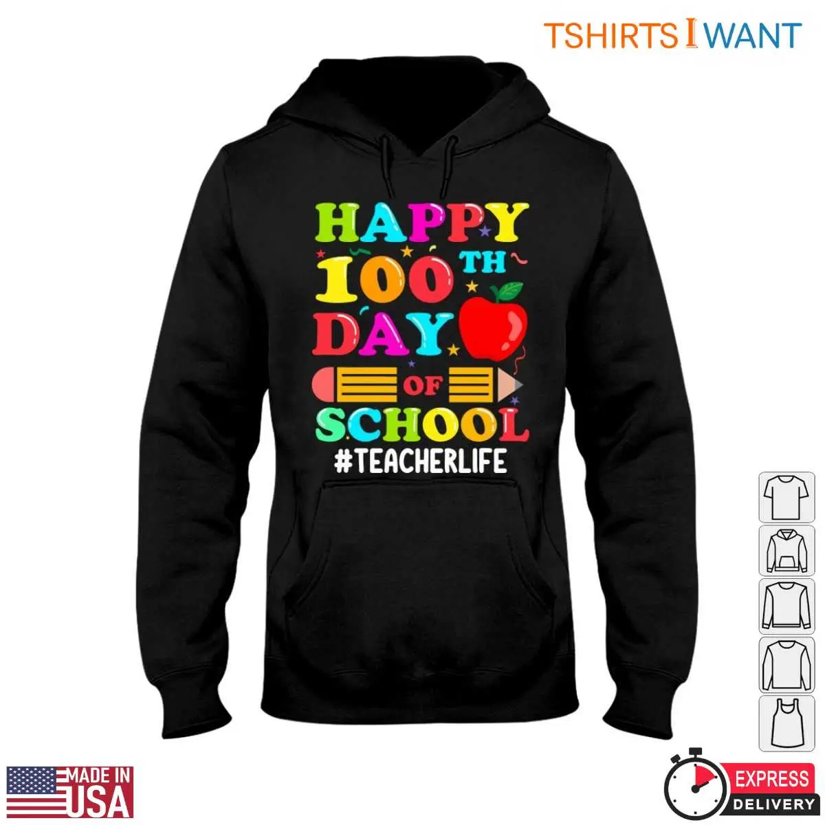 Happy 100th Day of School with Crayon and Apple Teacher Life T Shirt 4 1.jpg