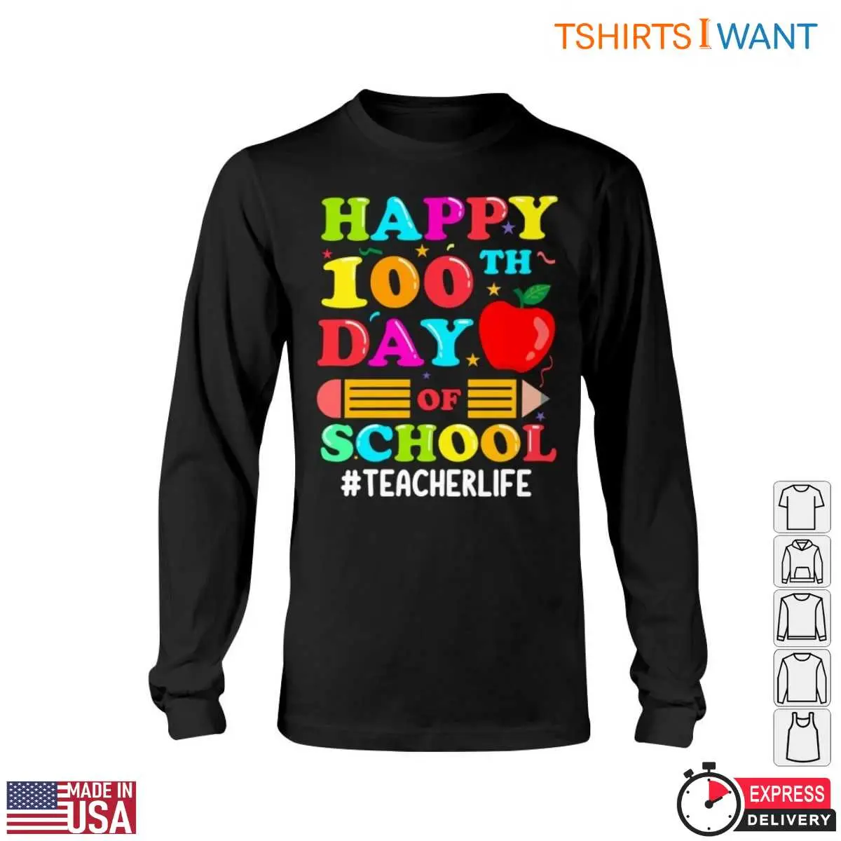 Happy 100th Day of School with Crayon and Apple Teacher Life T Shirt 5 1.jpg