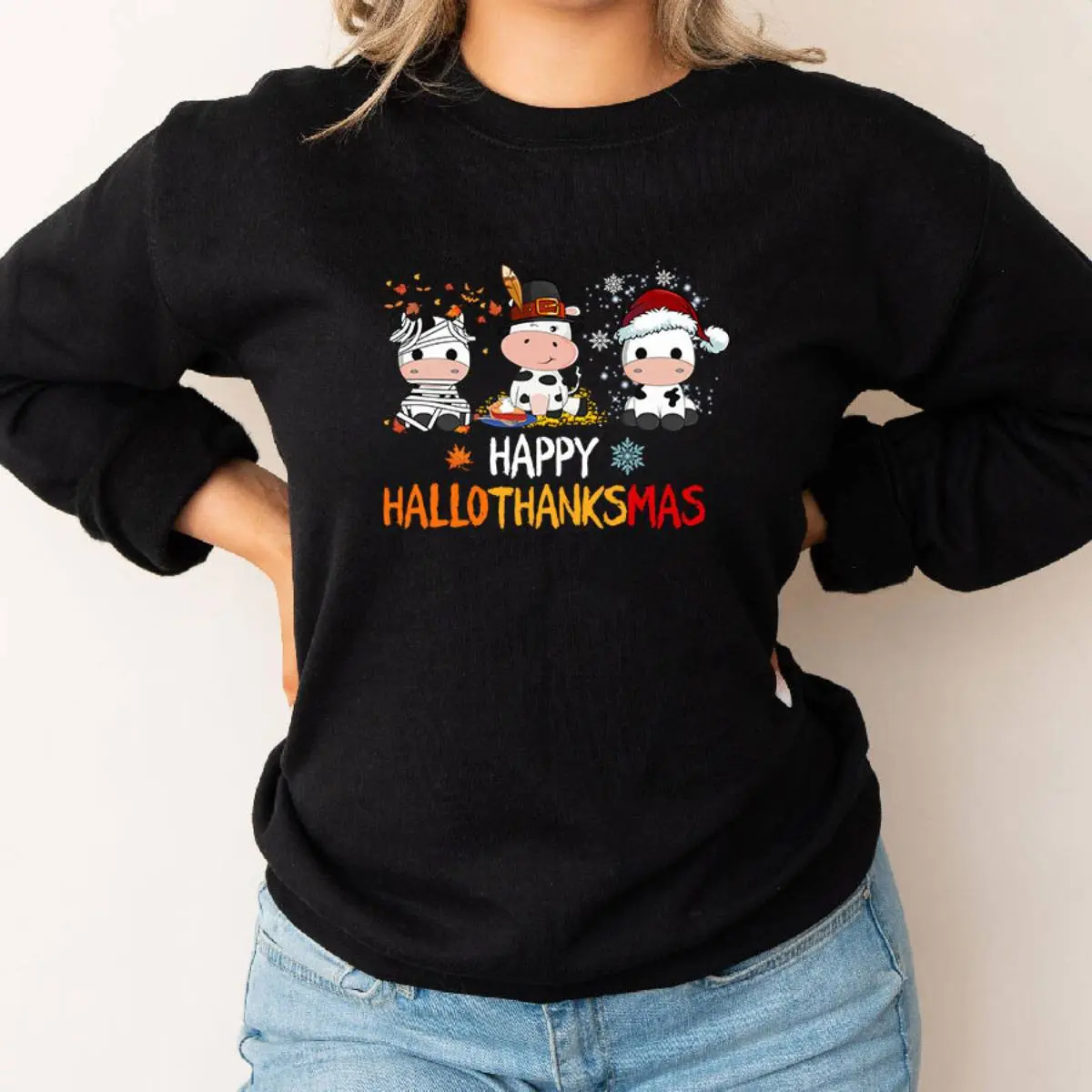 Happy HalloThanksMas Cow Lover Thanksgiving Sweatshirt 10 Happy HalloThanksMas Cow Lover Thanksgiving Sweatshirt 1