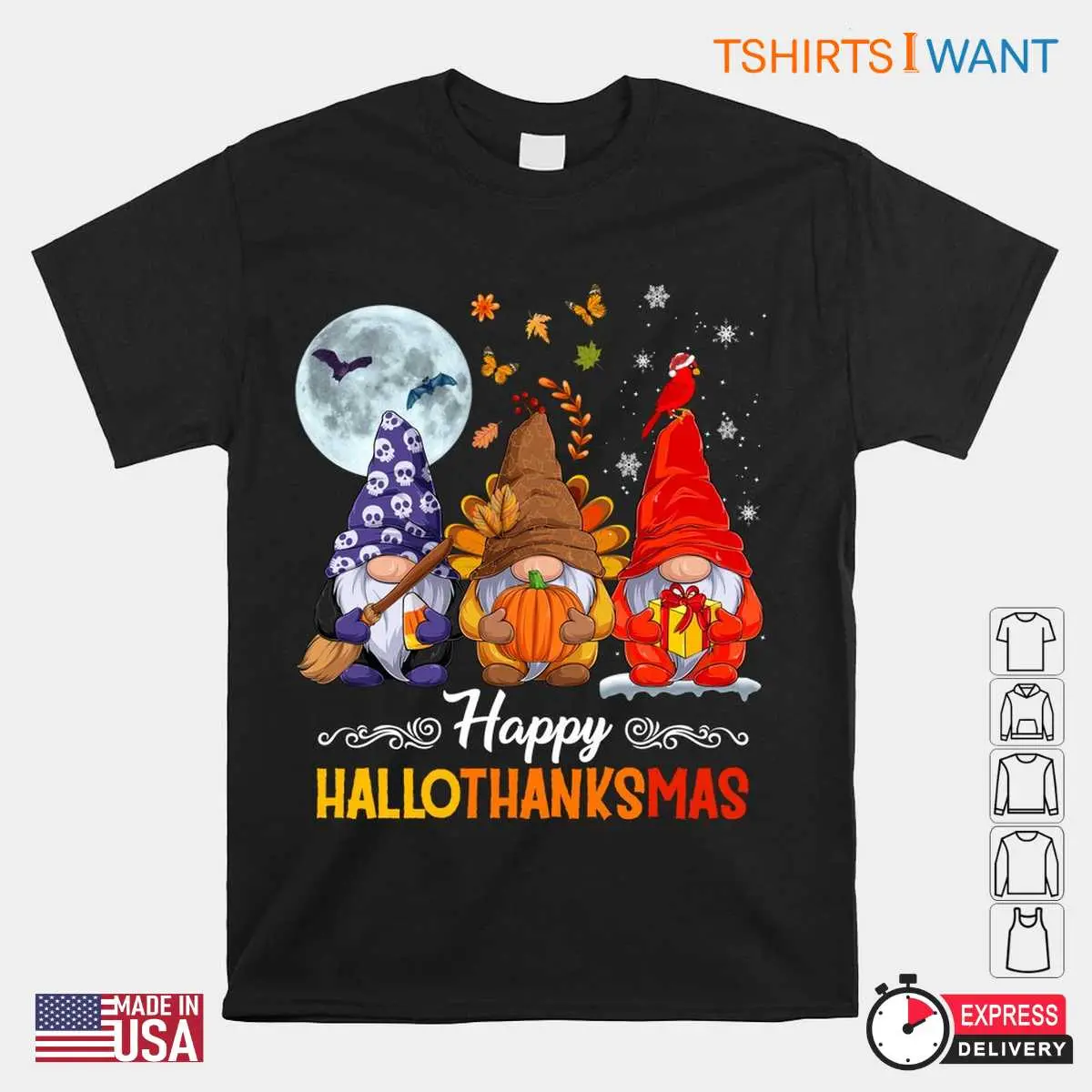 Happy Halloween Thanksgiving Christmas: Happy Hallothanksmas Gnomes Holiday Shirt 10 Happy Halloween Thanksgiving Christmas
